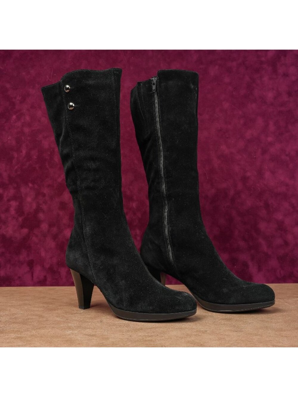 La Canadienne Women Black Suede Waterproof Zip Fashion Heel Knee Boots sz 9.5